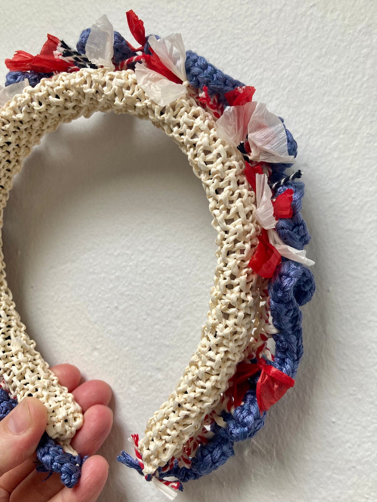 Headband in Off White, Red and Lavender