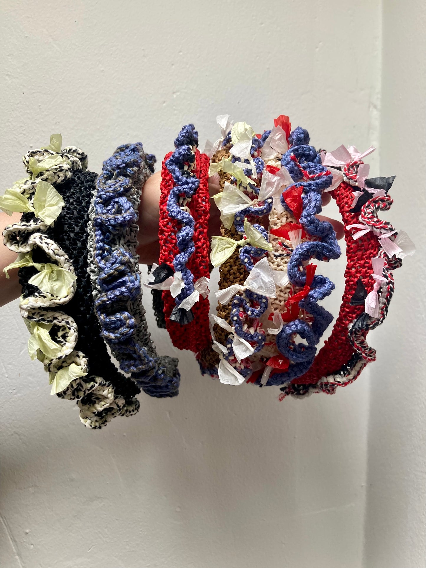 Headband in Off White, Red and Lavender