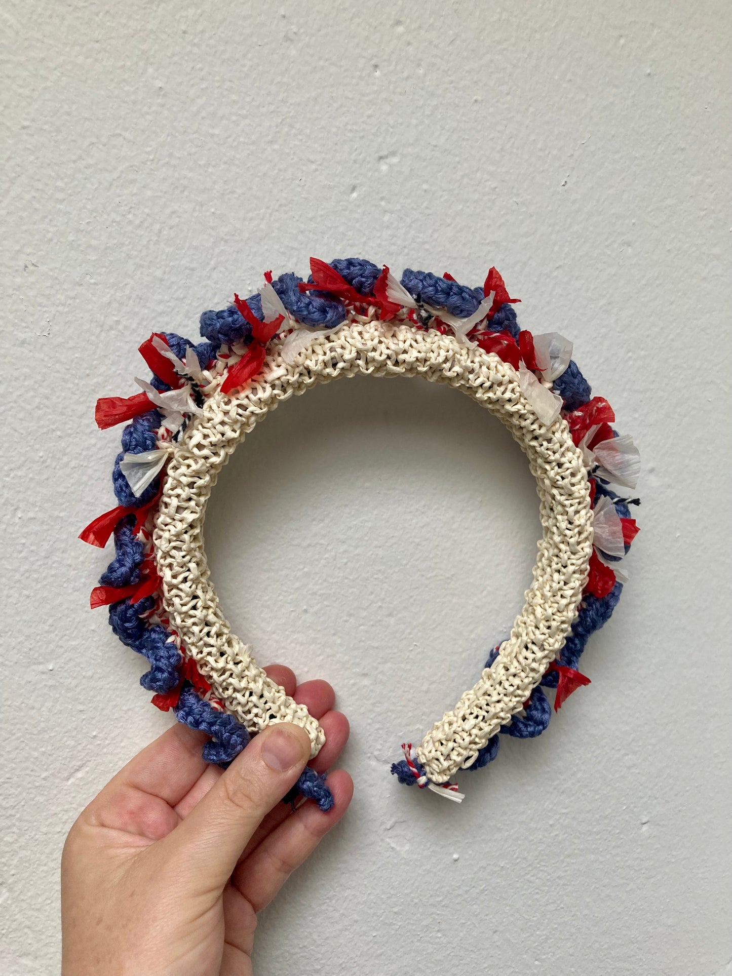 Headband in Off White, Red and Lavender