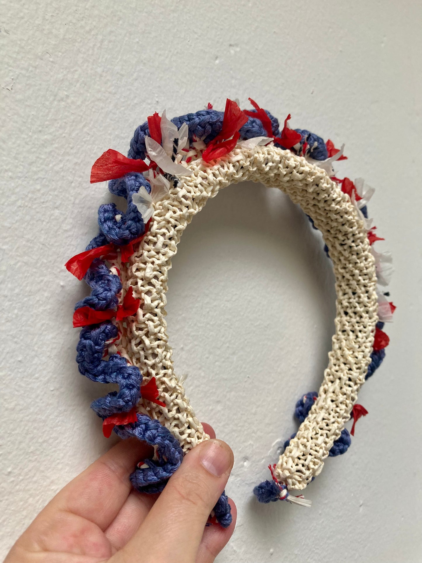 Headband in Off White, Red and Lavender