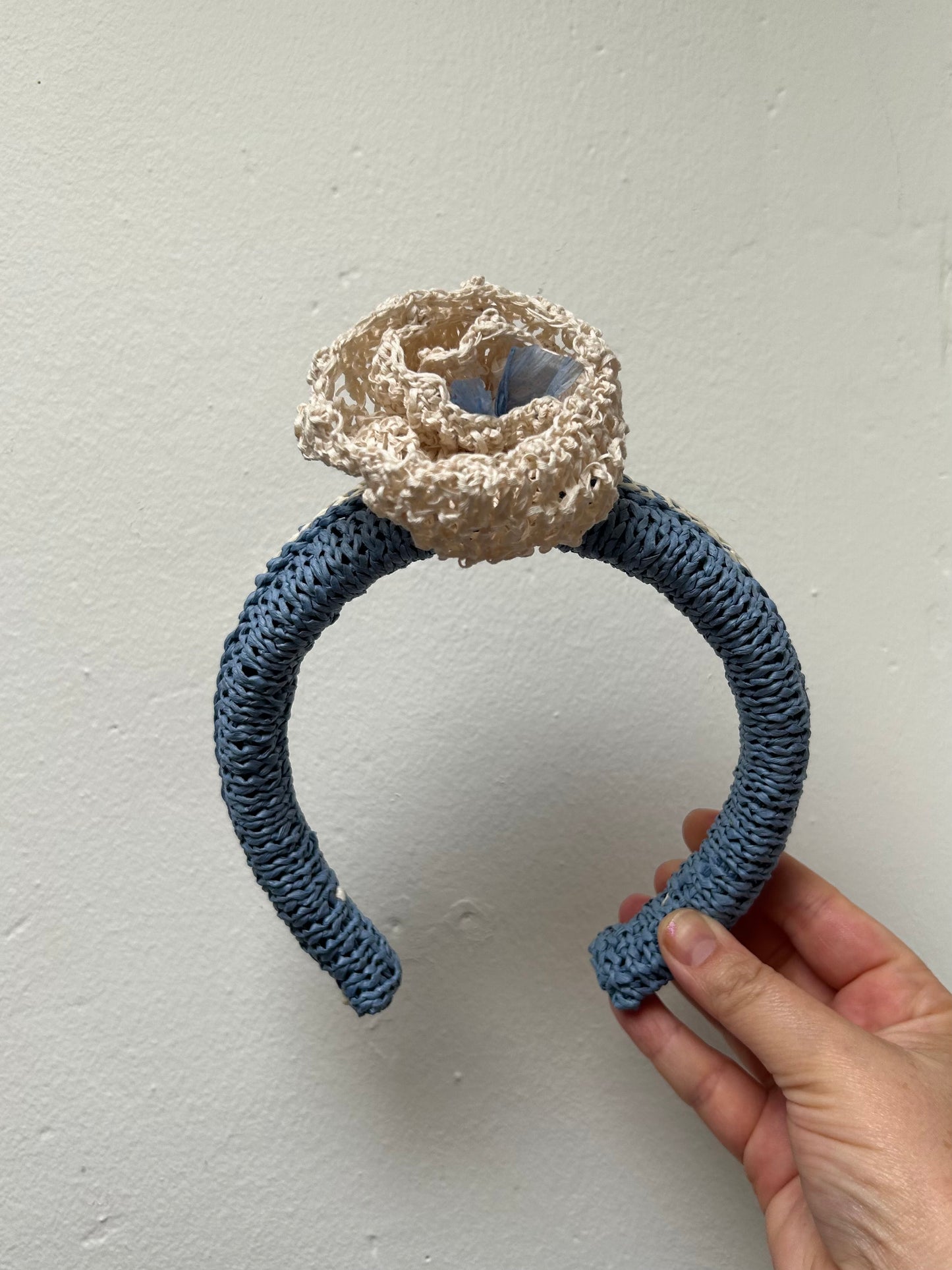 Dusty Blue Headband with Lace Flower