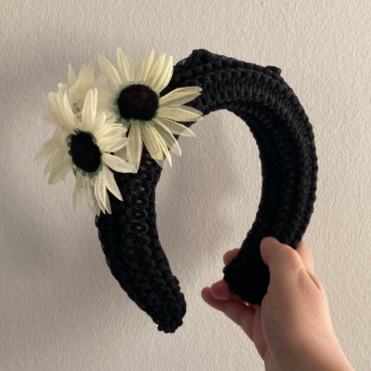 Black Headband with Vintage Flowers