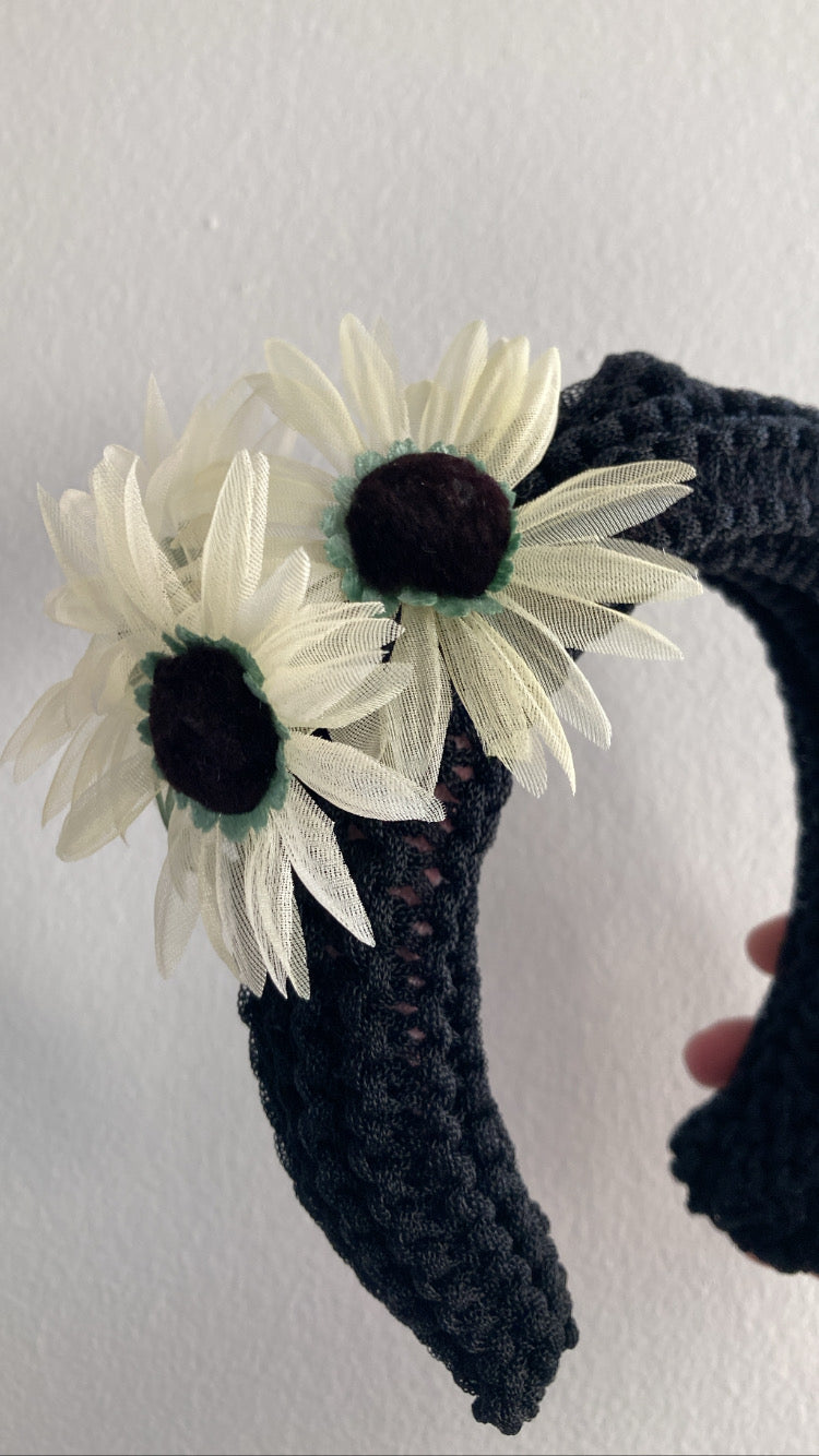 Black Headband with Vintage Flowers