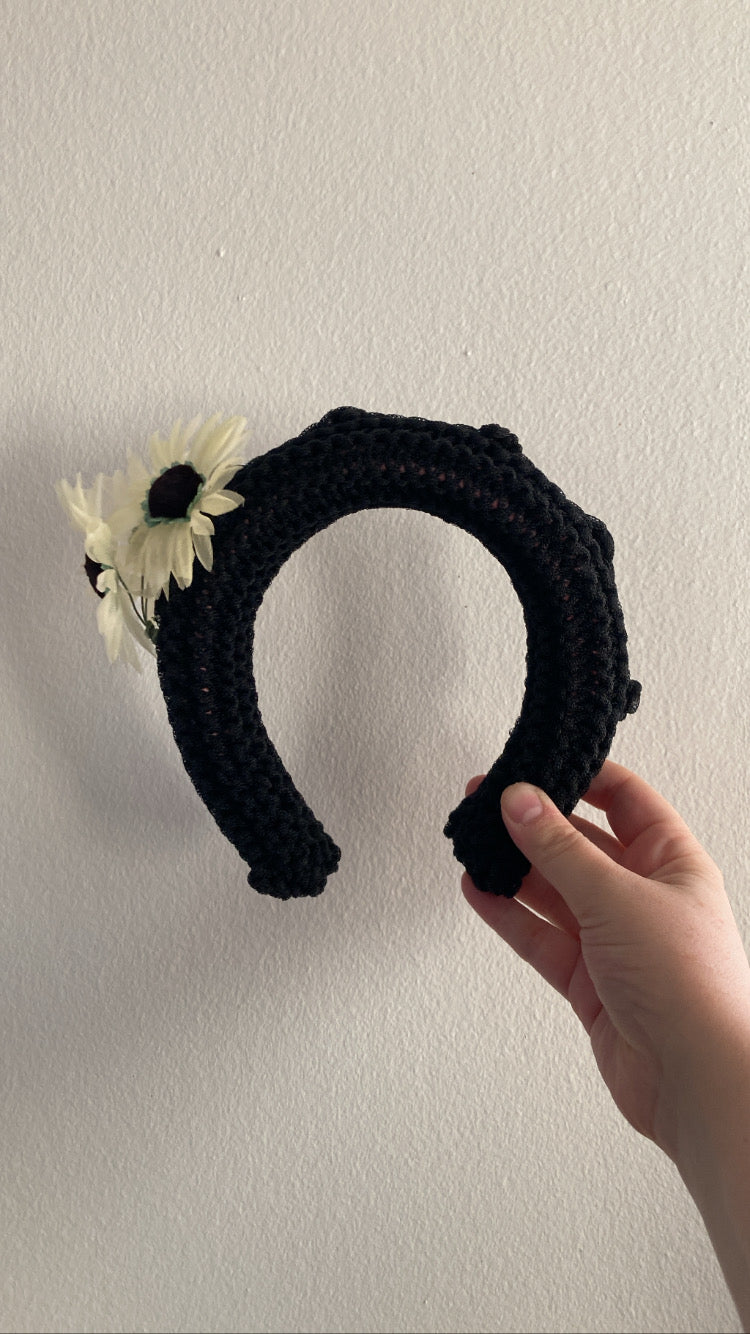 Black Headband with Vintage Flowers