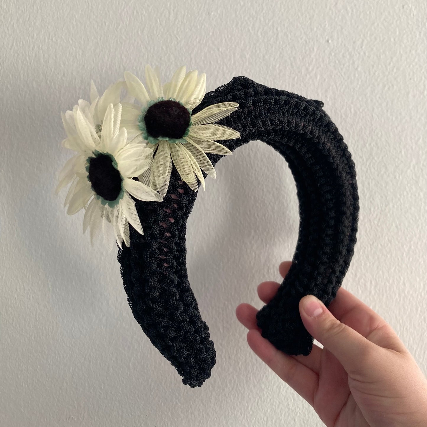 Black Headband with Vintage Flowers